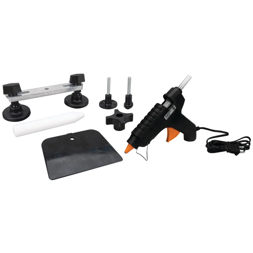 W1008 – PERFORM TOOL Dent Puller, Crossbar With Glue Gun/ Glue Sticks/ Dent Lifters/ Dowel Finishing Tool/ Bottle/ Pl...